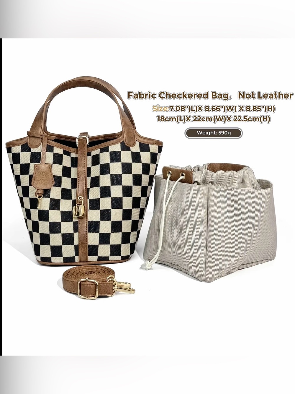 NEW! Checkered Checkerboard Plaid Handbag Tote Purse - Black White Brown Plaid